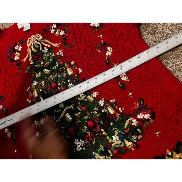 VTG  Casual Corner Annex Heavily Embroidered Christmas Tree Sweater Red L - Picture 4 of 7